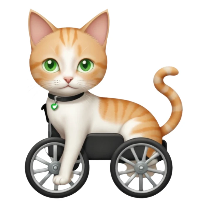 full body small short hair ginger and white cat with green eyes walking in a wheelchair for cats sticker