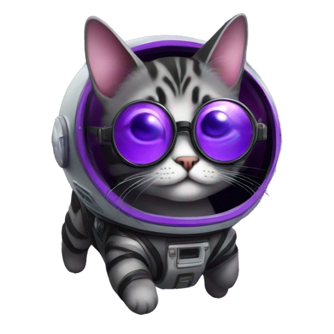 Cute purple hoverpetcat in space in a space ship with cool black glasses on sticker