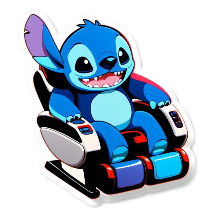 Stitch in a massage chair  sticker