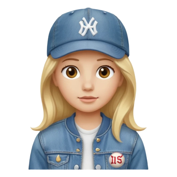 Blonde medium long hair, hazel eyes, white skin, baseball cap sticker