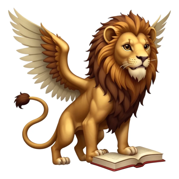 Manticore with wings, lion tail, and a book sticker
