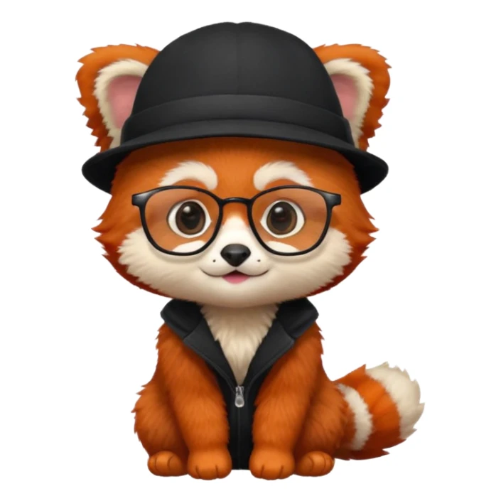 baby Red panda wearing black hat and glasses sticker