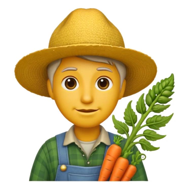 farmer emoji holding a fiddlehead instead of a carrot sticker