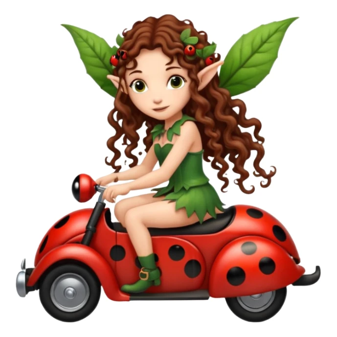 tiny forest elf long curly brown hair tattoos riding ladybug sticker