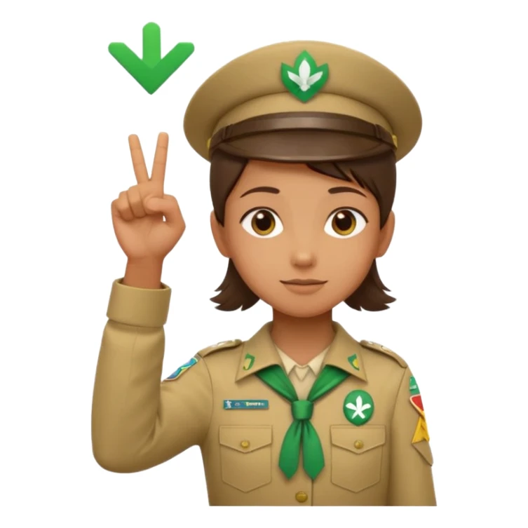 “Emoji-style person in a scout uniform making a balancing gesture with both hands. One hand holds a red cross (not allowed), the other a green checkmark (allowed). Thoughtful expression, simple clean emoji design, centered, transparent background.” sticker