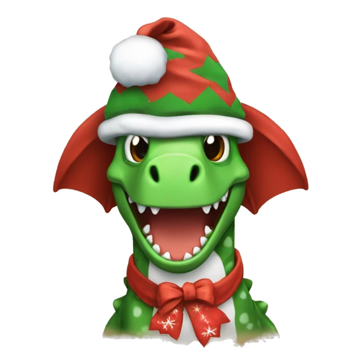 Create a dino wearing a Christmas shirt and hat sticker