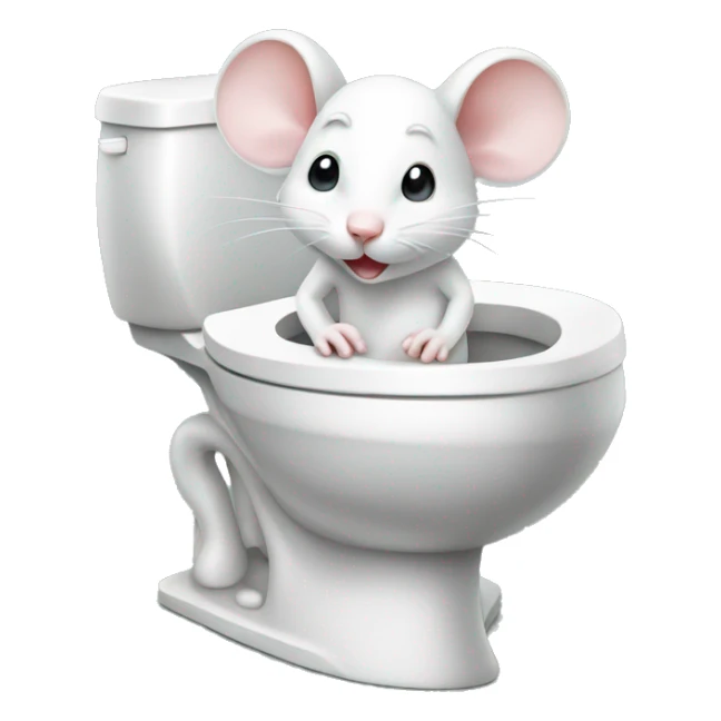Cute white mouse sitting on open toilet  sticker
