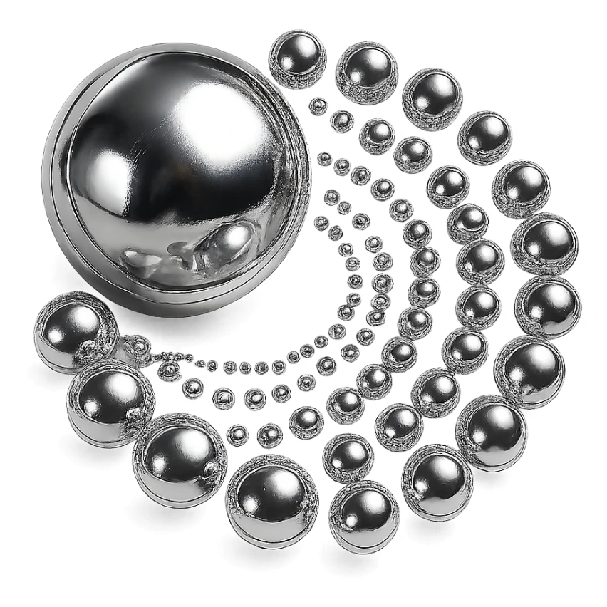 abstract chrome composition with spheres of varying sizes arranged in a radiant spiral, polished and harmonious sticker