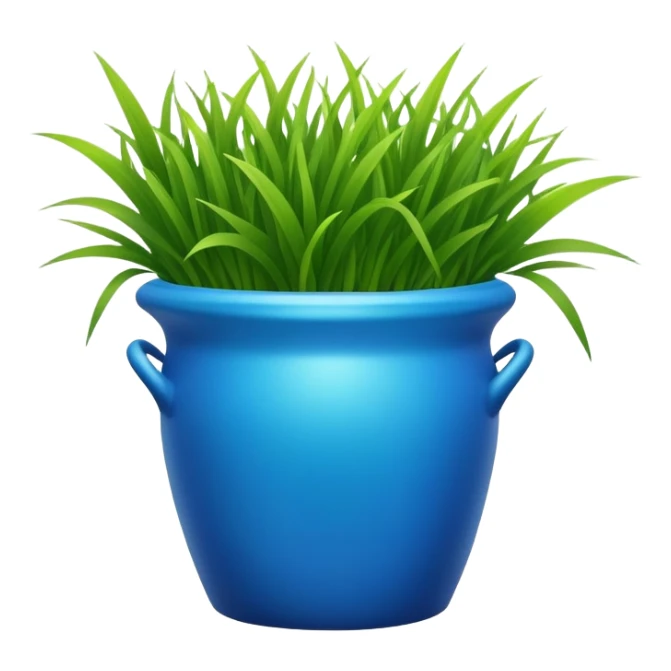 a small blue cachepot with grass leaves gathered in a pile. sticker