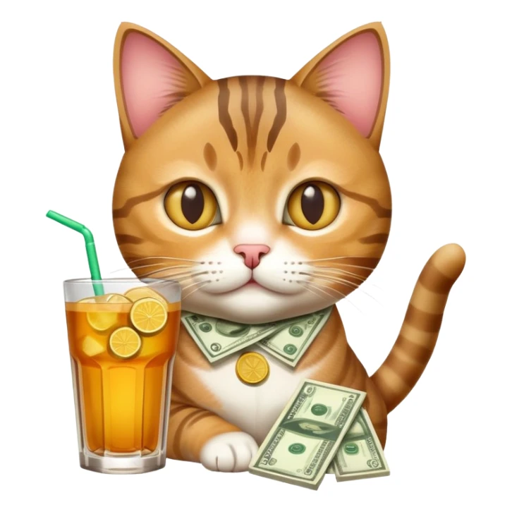 Cat with a big headwith drinks money sticker