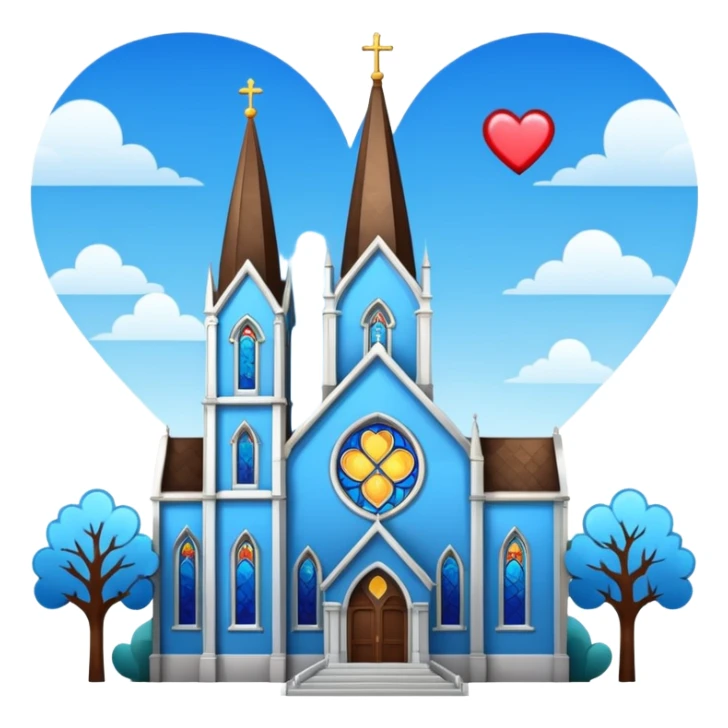 blue protestant church building with hearts sticker