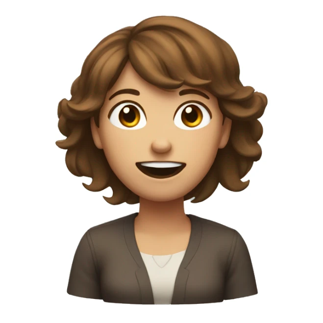 Female with brown hair shrugging while laughing  sticker