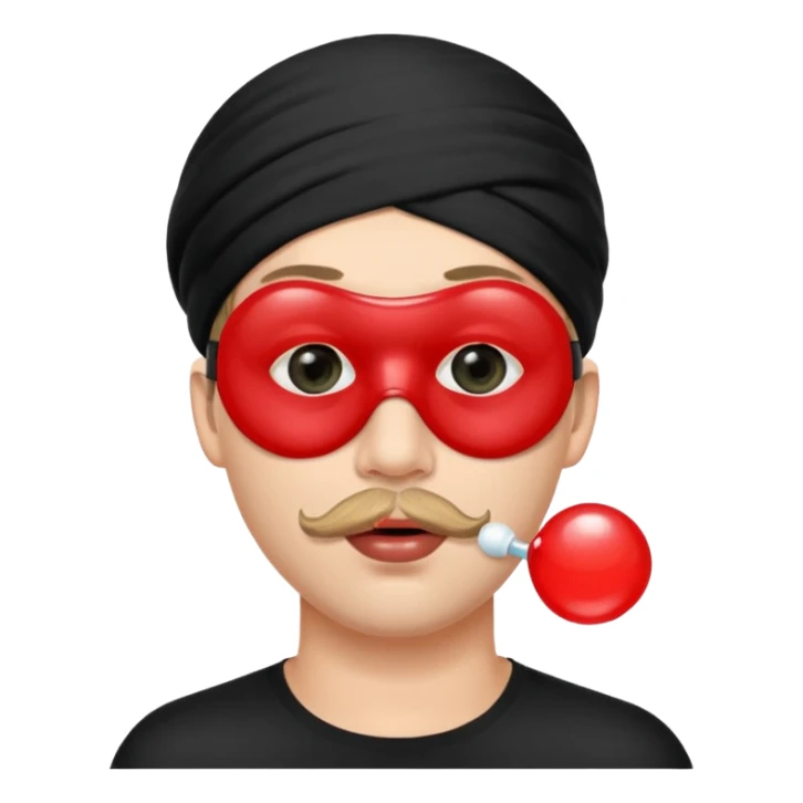 Man with red bubble in mouth and black eye mask sticker