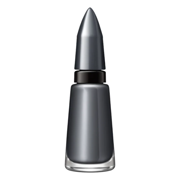 Dark grey metallic   nail polish bottle with a tall pointy cap sticker
