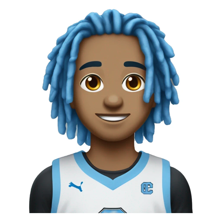 young lightskin male with medium length black freeform dreads and a university of north carolina blue basketball jersey wearing number 3 sticker