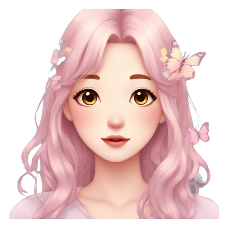Gorgeous pastel anime style lady with blushing face and butterflies aesthetic trending style sticker
