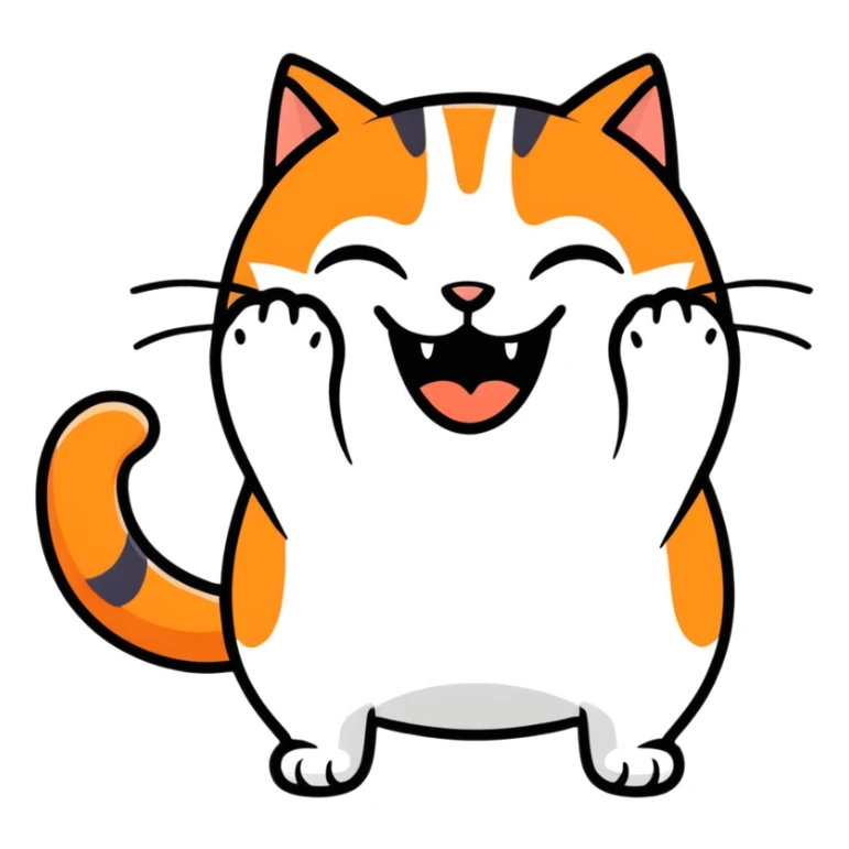 A funny cat that’s orange laughing with his hand on his mouth sticker