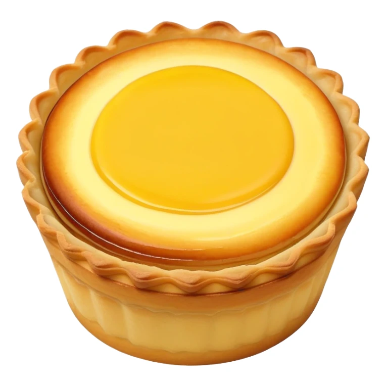 Hong Kong egg tart with yellow custard filling, simplified emoji style with bold outlines and bright colors, cartoon style Dan Ta pastry sticker