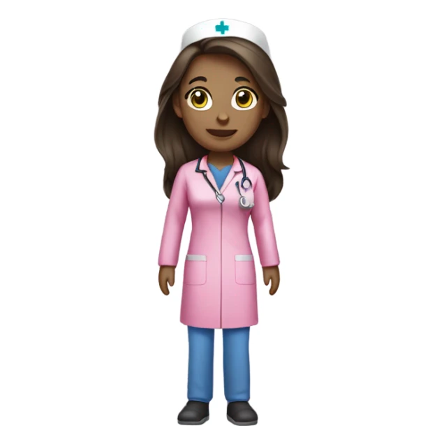 pretty brunette nurse with long hair in pink scrubs sticker