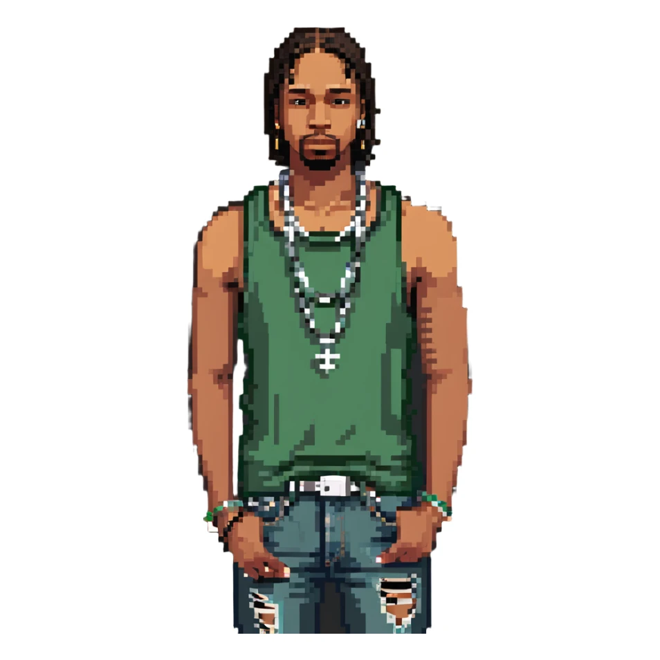 CJ from GTA San Andreas with his green tank top, jeans and chain necklace sticker