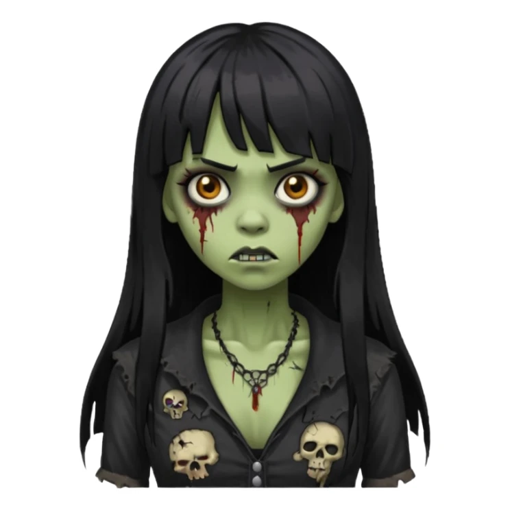 vampira gótica parda zumbi de cabelo longo e preto e franja e roupa com decote sticker