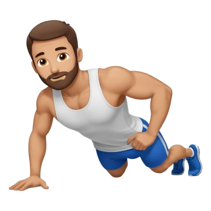 White man 2day stubble beard very short brown hair doing pushups  sticker