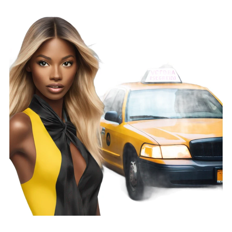 Photo of Victoria secret model posing by a taxi  sticker