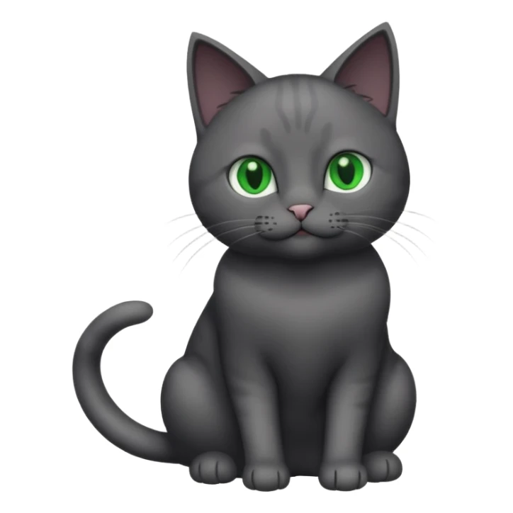 full body gorgeous solid dark grey cat with green eyes, white paws playing sticker