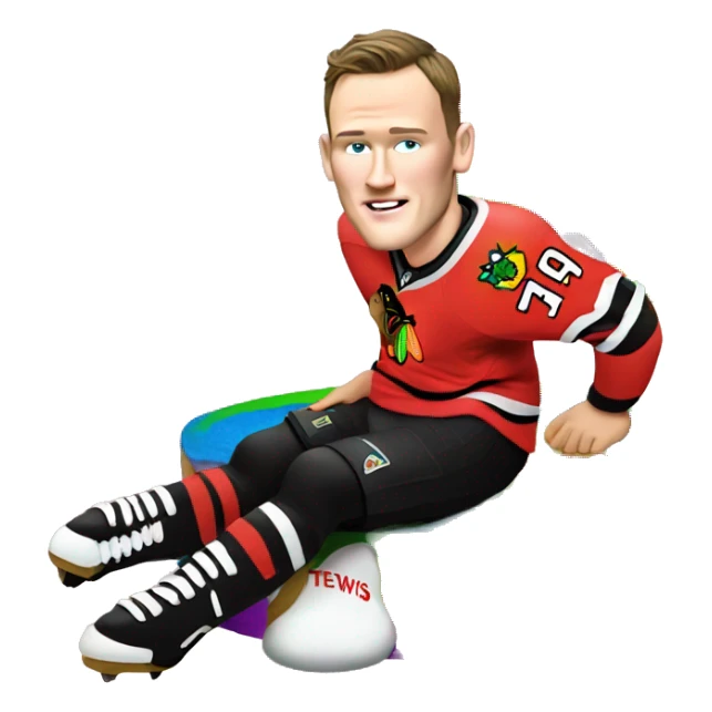 Jonathan Toews laying on a rainbow cake sticker