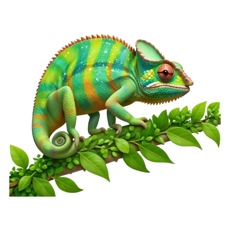 cinematic giant-smiling. chameleon-realistic emoji,-blending-with-vibrant-greenery.-detailed-scales-in-shifting-colors,-showing-the-chameleon’s-ability-to-camouflage.-soft-natural-light-highlights-its-texture.-light-background, zoomed into its face sticker