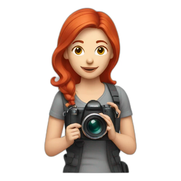 red hair woman with camera sticker