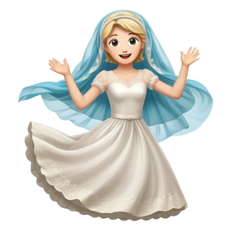 White woman-veil-wedding dress-happy-jumping-dreamlike-colorful sticker