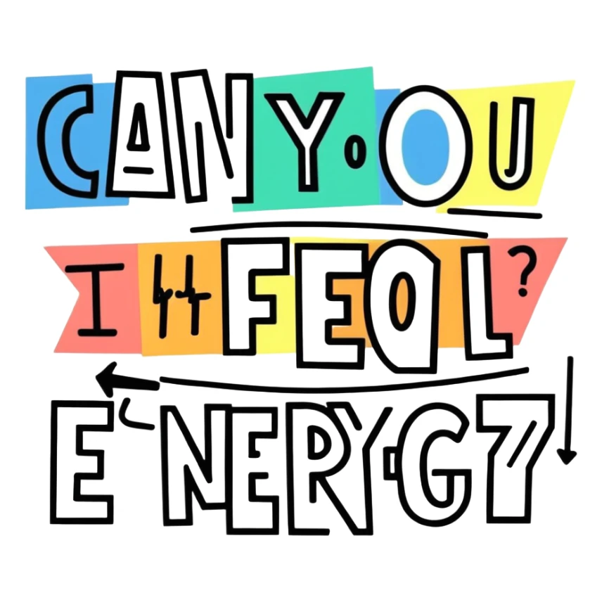 The words can you feel the energy written chaotic sticker