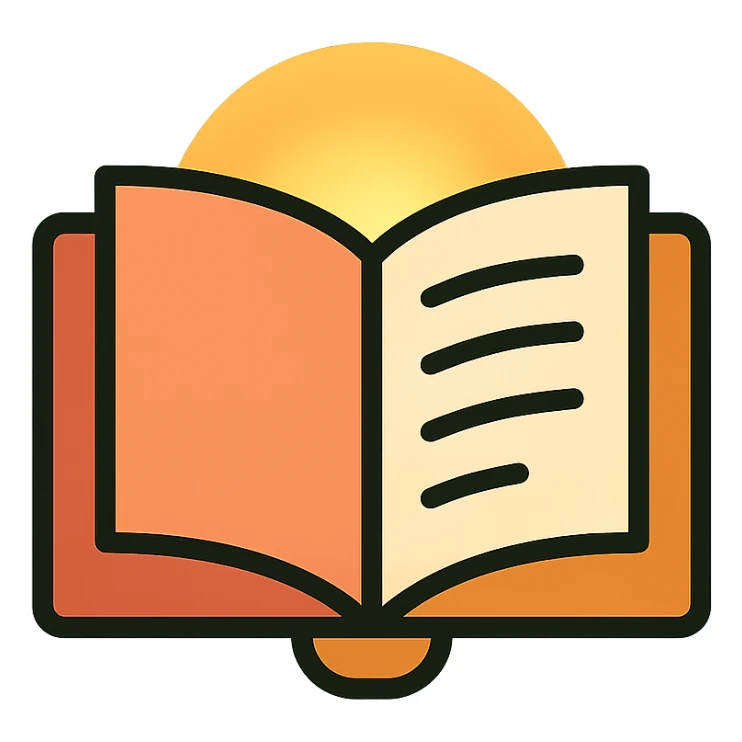 the first page of a book, open, with a soft glow, inviting and warm atmosphere sticker