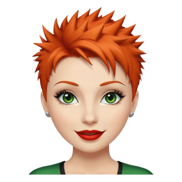 Short spikey Ginger hair, green eyes, black long eye lashes large red lips White woman happy sticker