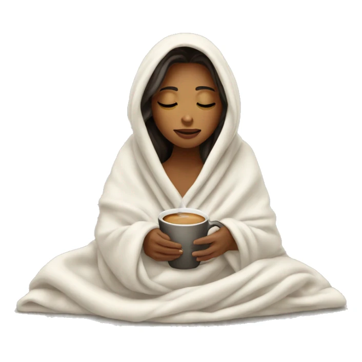 girl inside a blanket sipping coffee eyes closed, white  sticker