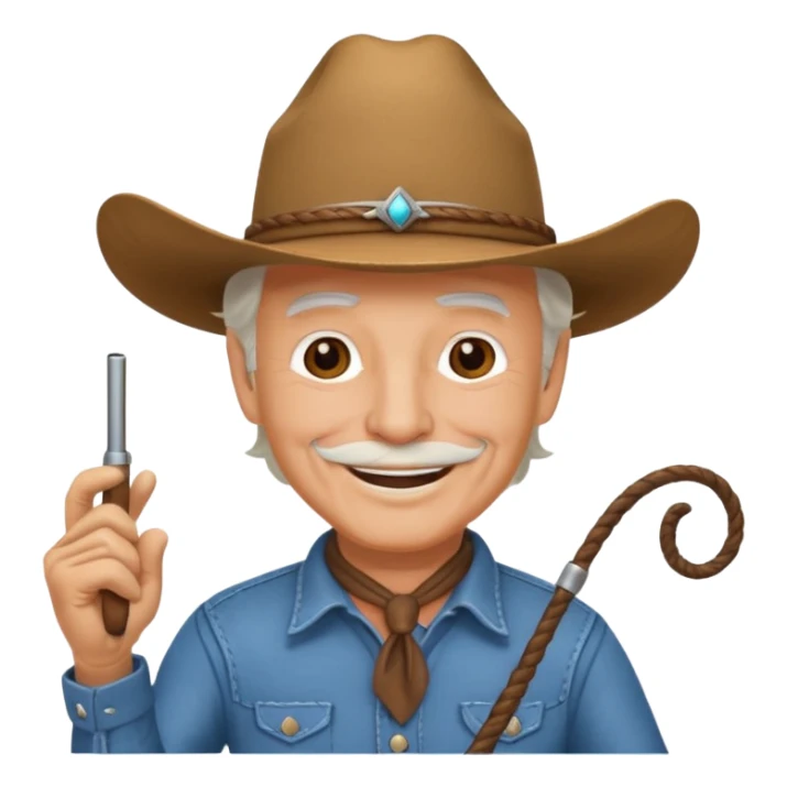 Give this emoji 🤠 a whip make it an old white guy with a whip  sticker