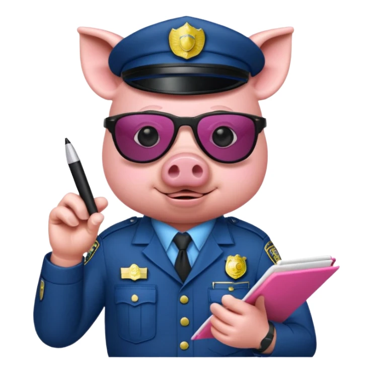 pig Police writing ticket with sunglasses on sticker