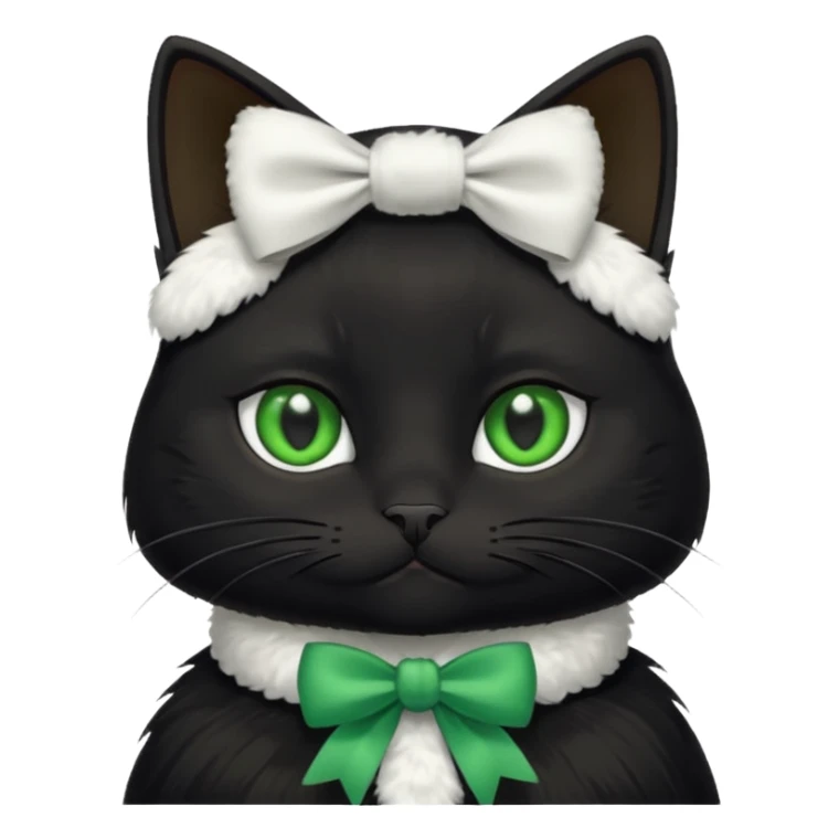 A black cat with sly green eyes and a white bow around its neck sticker