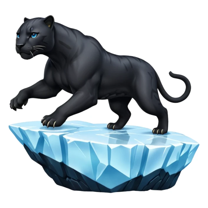 black panther leaping onto an iceberg, emoji style sticker