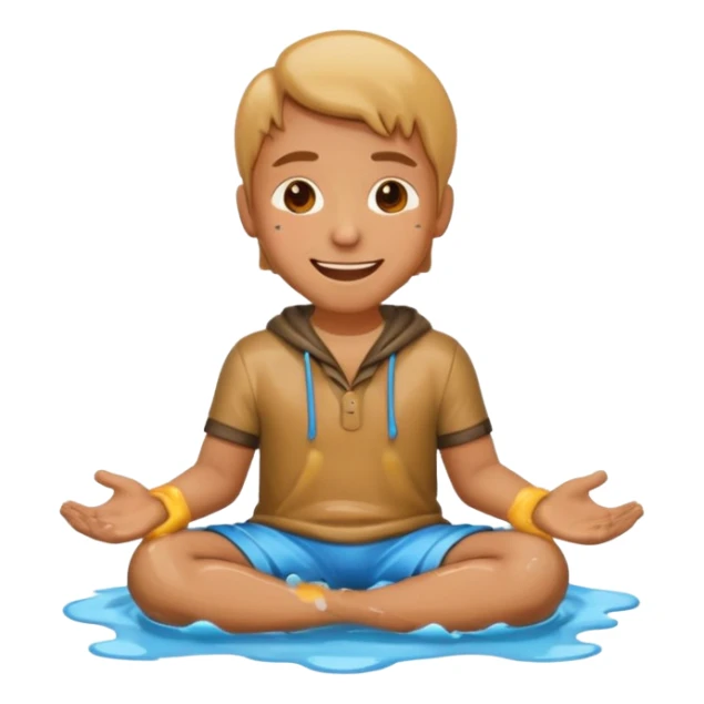 apple style emoji of a man with wet clothes, sitting in a puddle sticker