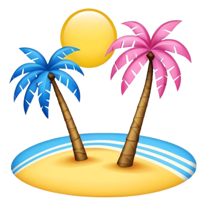 A pink flag on the sides two small blue triangles In the middle a pink palm tree coming out of the sides  yellow circle with two thick yellow stripes sticker