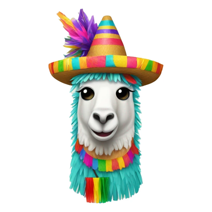 colorful happy llama-shaped pinata with a mexico hat sticker