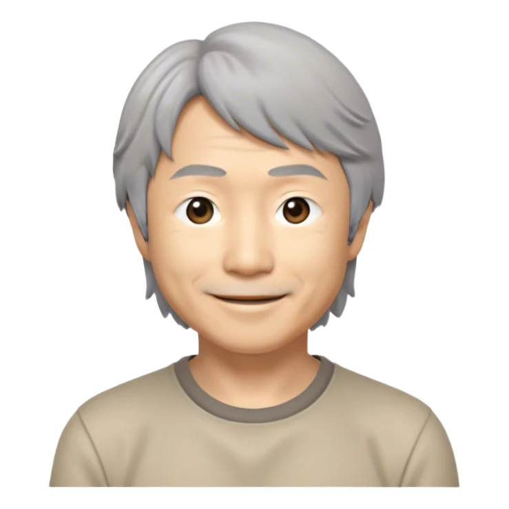 ​Cinematic Realistic Portrait of a Smiling Shigeru Miyamoto, depicted with warm, approachable features, gentle grey-tinted hair, and kind, expressive eyes, set against a subtle backdrop hinting at iconic video game imagery, rendered with lifelike textures and soft, inviting lighting that captures his innovative spirit, sticker