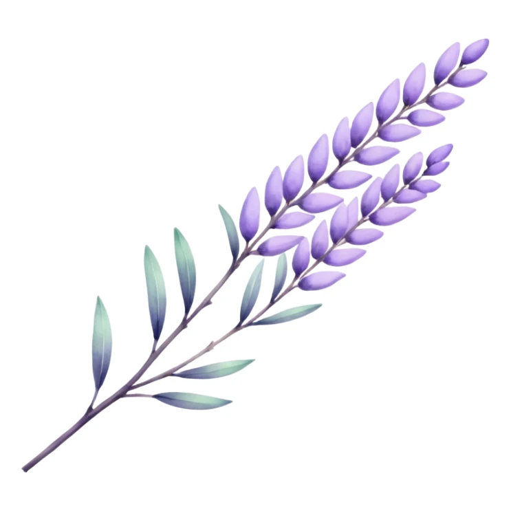 The art style is clean line art with delicate watercolor textures, pastel colors, and a dominant palette of lavender, soft lilac, and muted purple. Let the branch be more elongated and one sticker
