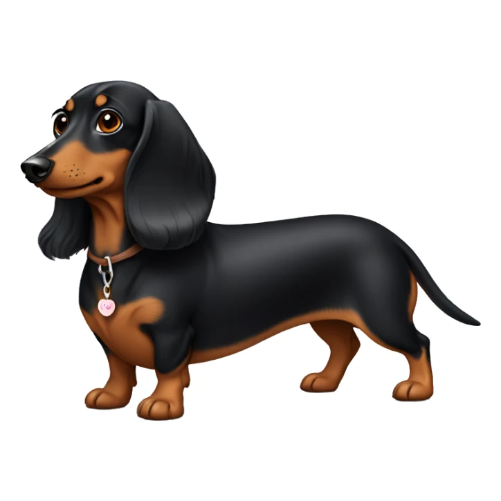 Weiner dog black with long hair a brown face with chest sticker