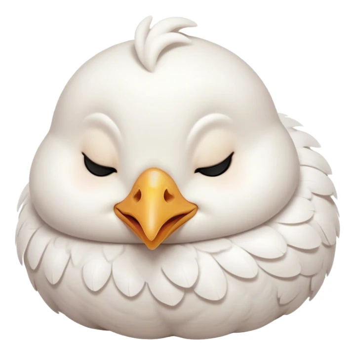 Meme-Worthy Cute Sleeping White Chicken Portrait Emoji, Head resting peacefully with a contented smile, showcasing a delightfully compact build and a luxuriously soft white plumage, eyes shut in a serene, restful nap, Simplified yet hilariously adorable features, highly detailed, glowing with a soft, drowsy light, high shine, relaxed and utterly lovable, stylized with an air of playful laziness, bright and heartwarming, soft glowing outline, capturing the essence of a comically sleepy chicken, so meme-worthy it feels like it could instantly become the next viral sensation of adorable slumber! sticker