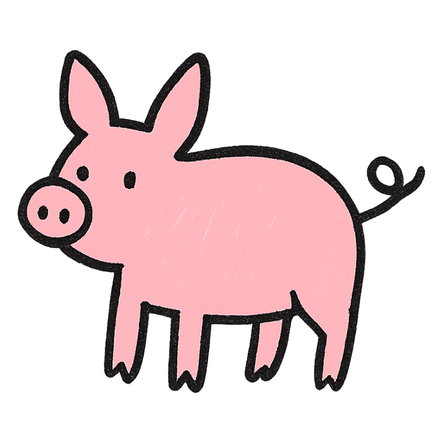 hand drawn outlined icon of a pink animal, no fill, thick lines sticker