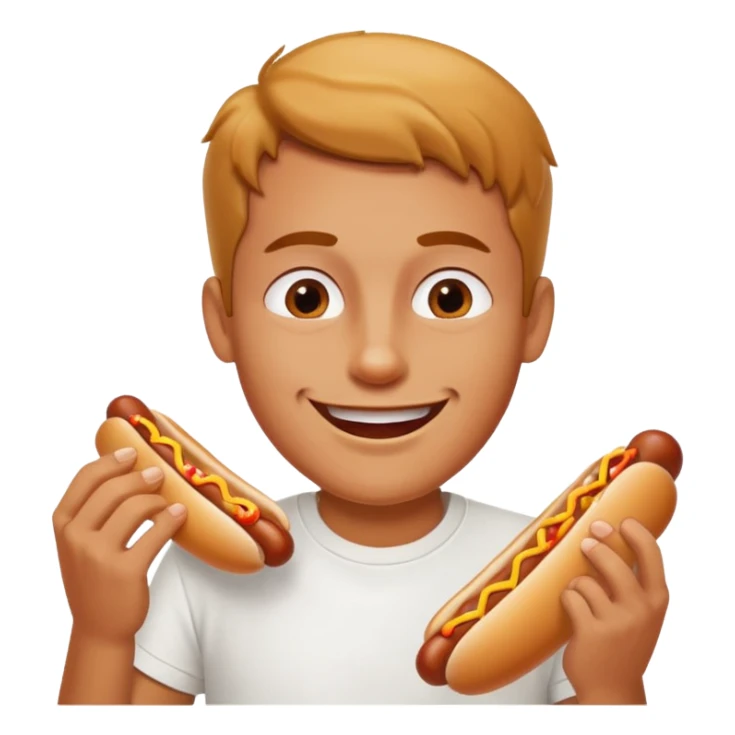 A man eating a chili-covered hot dog with delighted eyes.






















 sticker