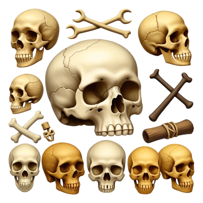 Symbolizing anthropology as a field of study, representing the human skull and bones, ancient artifacts, and diverse cultural symbols. Exploring human evolution, social structures, and the study of cultures throughout history. sticker